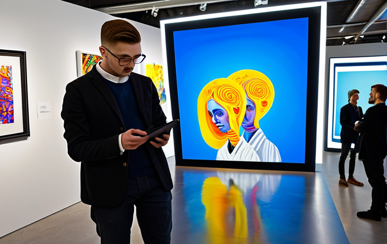 Digital Ukrainian Art Showcase**

"A fully clothed young Ukrainian artist showcasing their digital art on a tablet at a modern art exhibition in Stockholm, Sweden. The backdrop includes other attendees in professional attire, observing various art pieces. The scene is brightly lit, showcasing the digital art's vibrant colors and intricate details. Focus on creating perfect anatomy and natural proportions. Safe for work. Appropriate content. Family-friendly. High-resolution, professional photography."

**